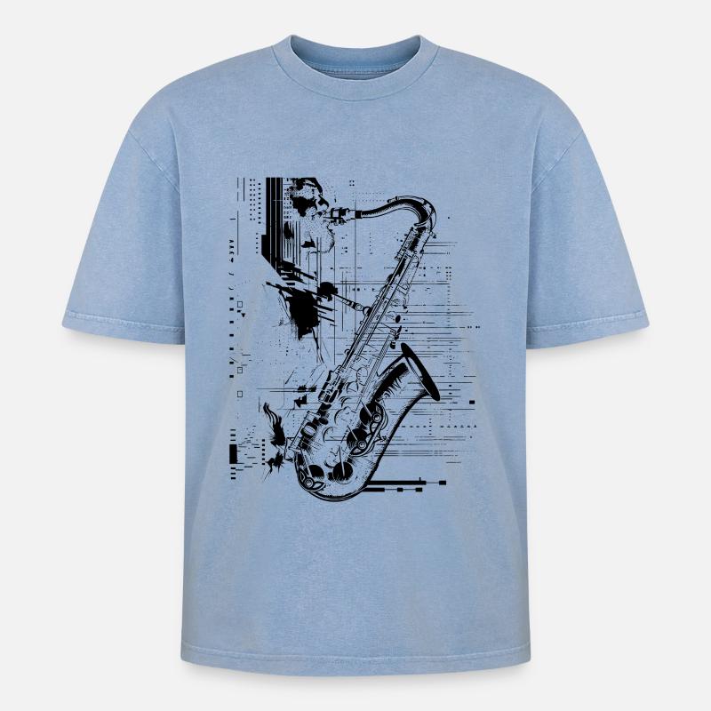 Graphismes de Saxophone Player - T-shirt Premium unisexe oversize acid-washed - bleu délavé acide