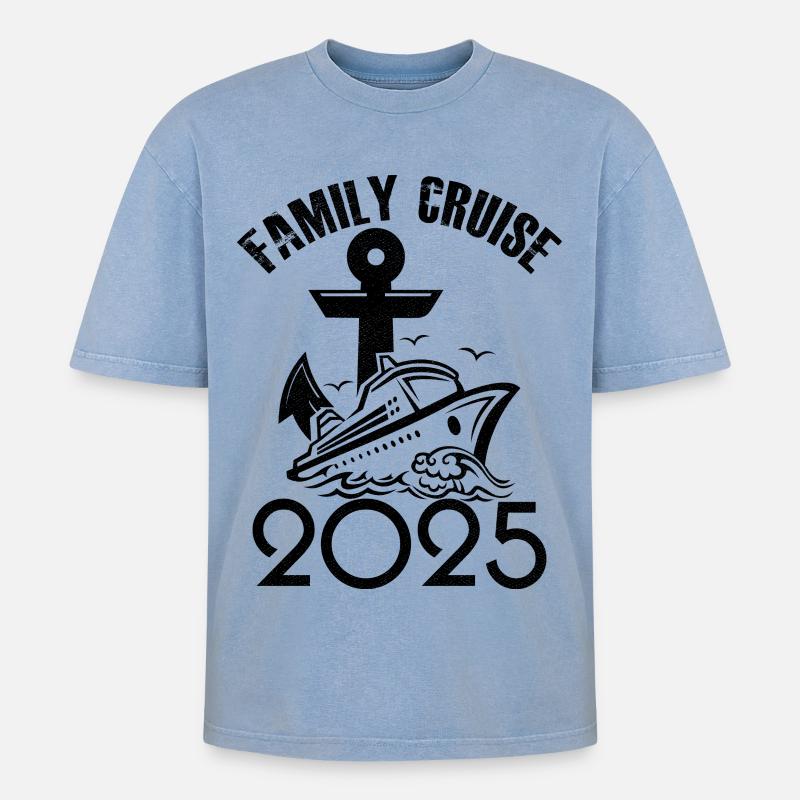 Croisière famille 2025 - T-shirt Premium unisexe oversize acid-washed - bleu délavé acide