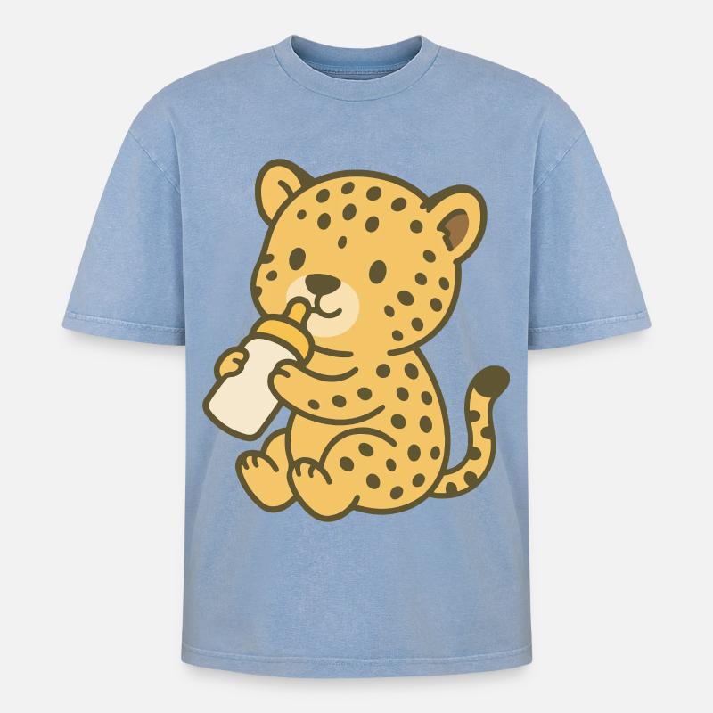 Bébé guépard avec biberon - T-shirt Premium unisexe oversize acid-washed - bleu délavé acide