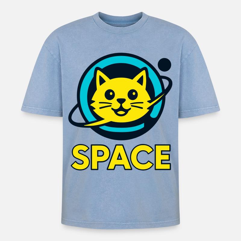 Chat de l’espace - T-shirt Premium unisexe oversize acid-washed - bleu délavé acide