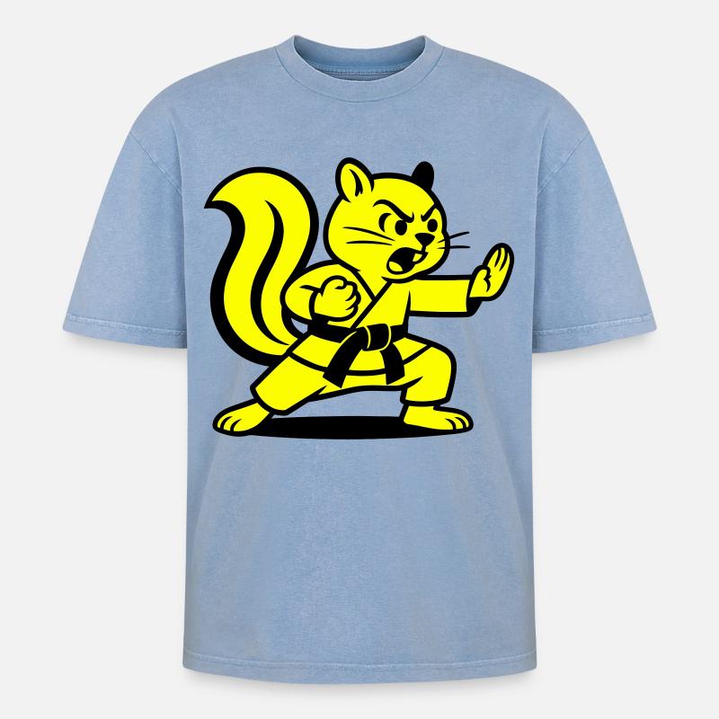 Karate Eichhörnchen! - Oversized Unisex Premium Acid-Washed T-Shirt - Blau Acid Wash