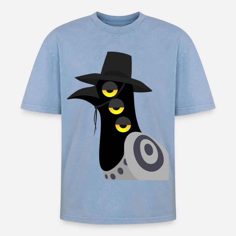 Dämonischer Vogel skeptisch - Oversized Unisex Premium Acid-Washed T-Shirt - Blau Acid Wash