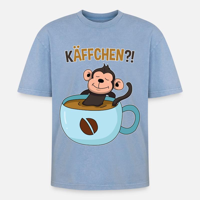 Kaffeepause mit Affe - Oversized Unisex Premium Acid-Washed T-Shirt - Blau Acid Wash