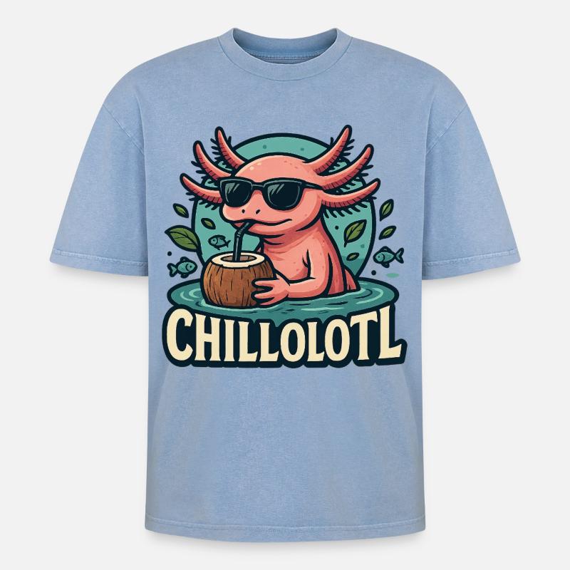 Chillolotl – Einfach mal abtauchen - Oversized Unisex Premium Acid-Washed T-Shirt - Blau Acid Wash
