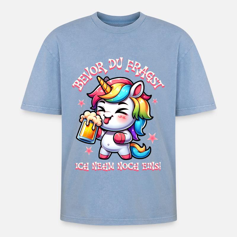 Buntes Einhorn Bier Feier - Oversized Unisex Premium Acid-Washed T-Shirt - Blau Acid Wash