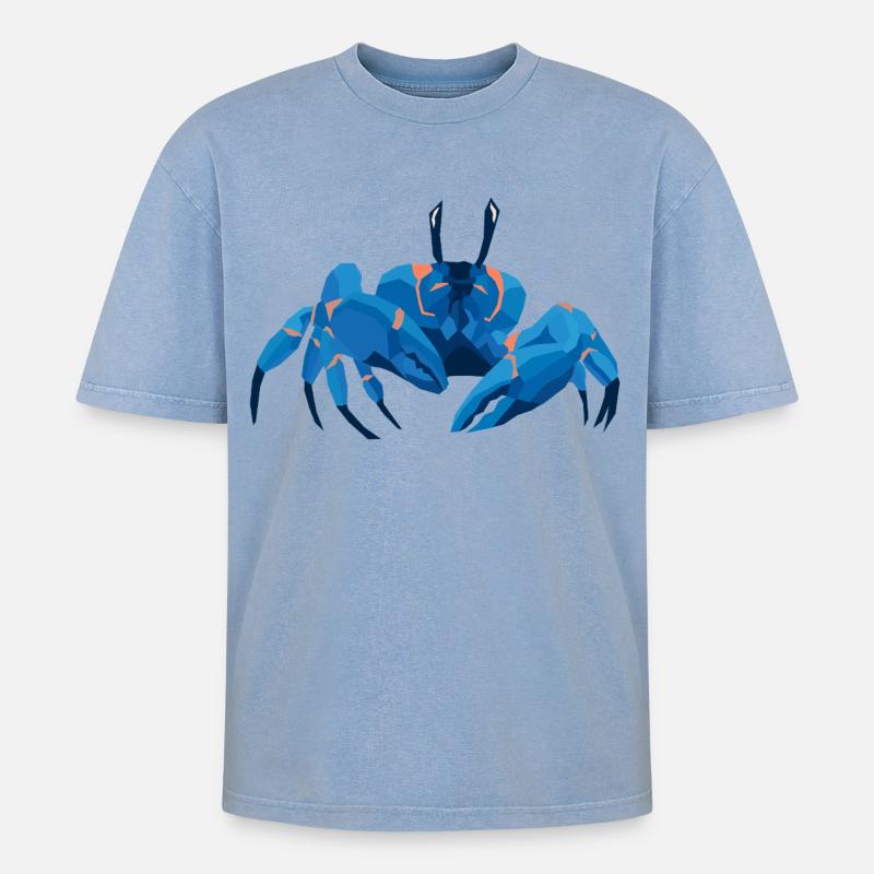 Blaue Krabbe Polygonaler Stil - Oversized Unisex Premium Acid-Washed T-Shirt - Blau Acid Wash