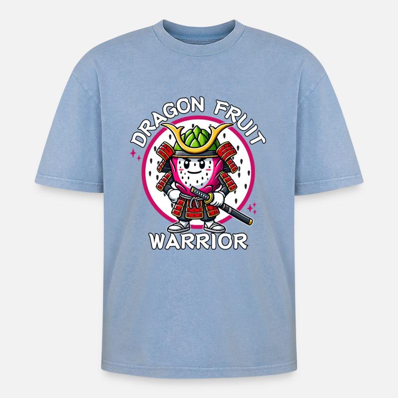 Must-have Dragon Fruit Warrior Samurai - Oversized Unisex Premium Acid-Washed T-Shirt - Blau Acid Wash
