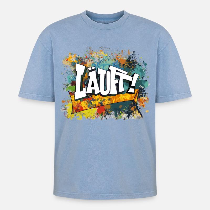 Graffiti Kunst Spaß Design läuft - Oversized Unisex Premium Acid-Washed T-Shirt - Blau Acid Wash
