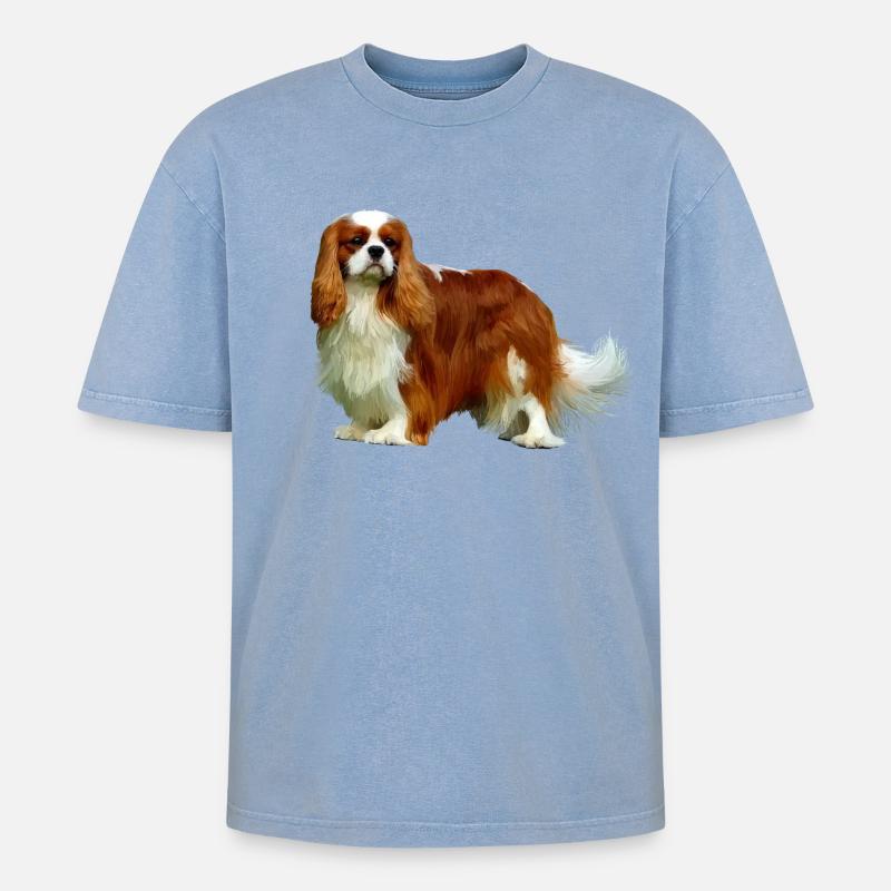 Cavalier King Charles Spaniel - T-shirt Premium unisexe oversize acid-washed - bleu délavé acide