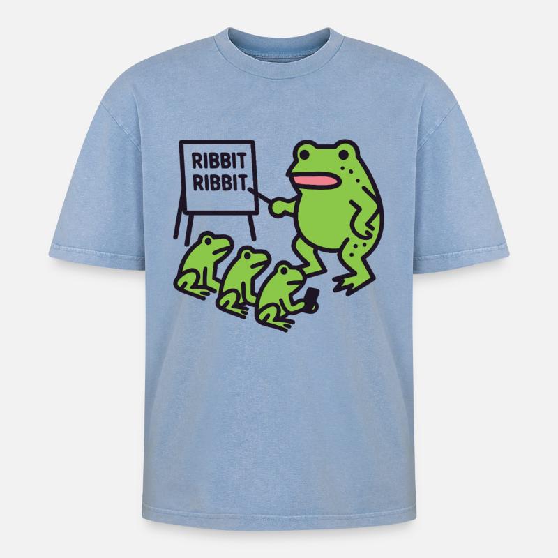 Froschunterricht mit Ribbit-Phrase - Oversized Unisex Premium Acid-Washed T-Shirt - Blau Acid Wash