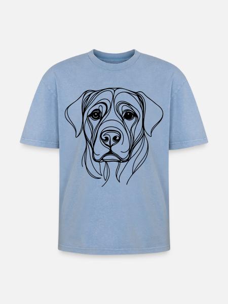 Dog_line_art_1 - Oversized Unisex Premium Acid-Washed T-Shirt - Blau Acid Wash