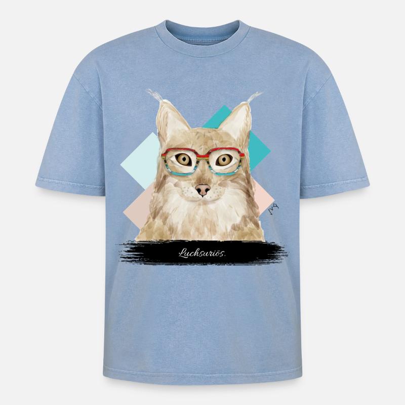 JvG Luchs « Luchsurious ! » - T-shirt Premium unisexe oversize acid-washed - bleu délavé acide