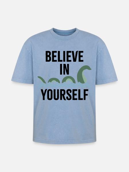 an sich selbst glauben - Oversized Unisex Premium Acid-Washed T-Shirt - Blau Acid Wash
