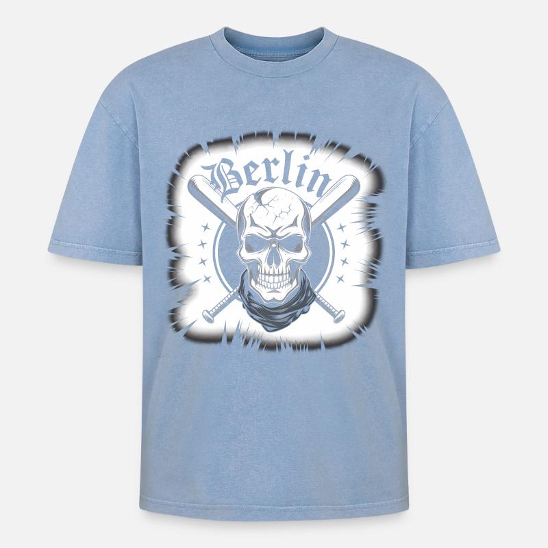 Conception d’épées croisées crâne de Berlin - T-shirt Premium unisexe oversize acid-washed - bleu délavé acide