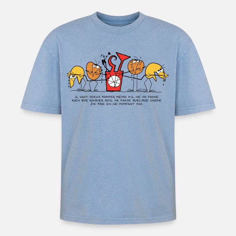 Die Shadoks, ein Leben voller Pumpen! - Oversized Unisex Premium Acid-Washed T-Shirt - Blau Acid Wash