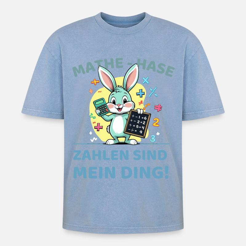 Math bunny with calculation task - Oversized Unisex Premium Acid-Washed T-Shirt - acid washed blue