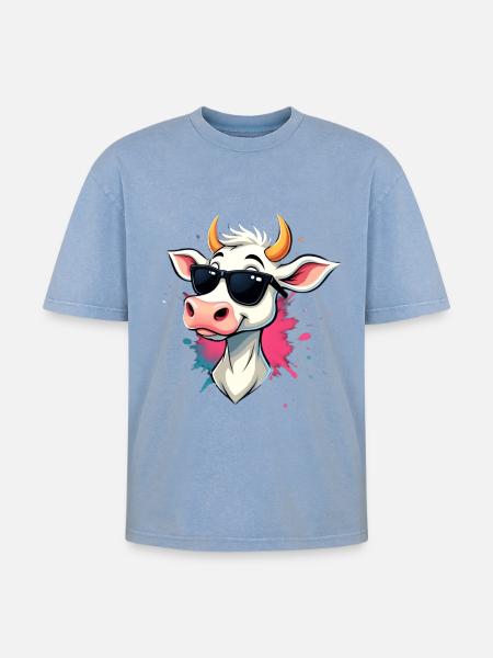 Chilling with sunglasses cow - Oversized Unisex Premium Acid-Washed T-Shirt - acid washed blue