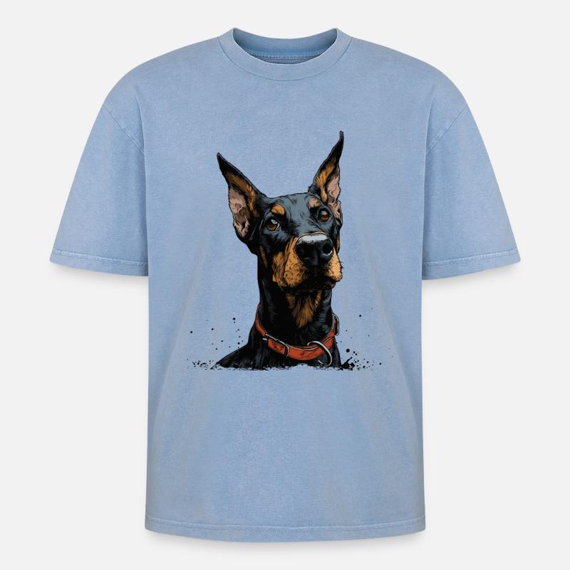 Cooler Dobermann - Oversized Unisex Premium Acid-Washed T-Shirt - Blau Acid Wash