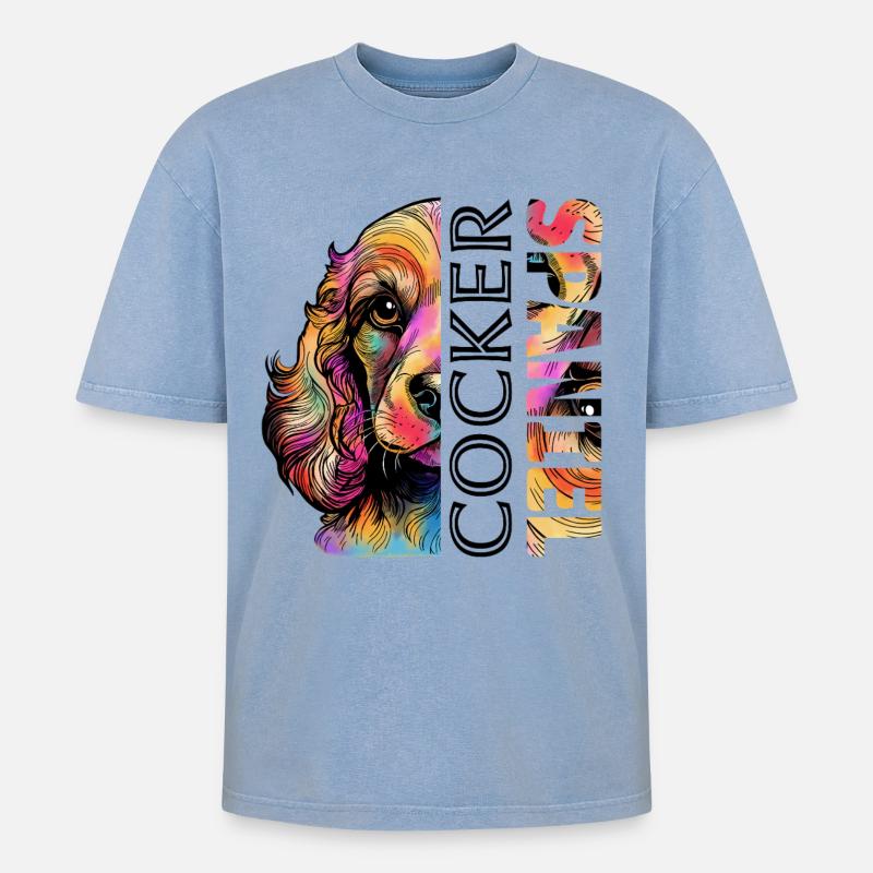 Farbenfroher Cocker Spaniel - Oversized Unisex Premium Acid-Washed T-Shirt - Blau Acid Wash