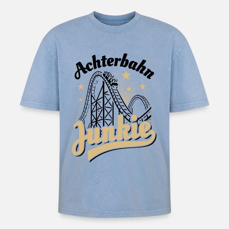 Achterbahn Junkie - Freizeitpark - Looping - Oversized Unisex Premium Acid-Washed T-Shirt - Blau Acid Wash