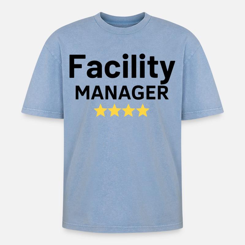 Facility Manager - Oversized Unisex Premium Acid-Washed T-Shirt - Blau Acid Wash