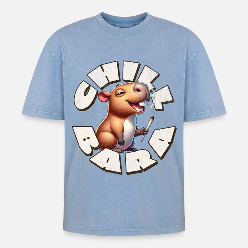 Capybara Chill Bara - Oversized Unisex Premium Acid-Washed T-Shirt - Blau Acid Wash