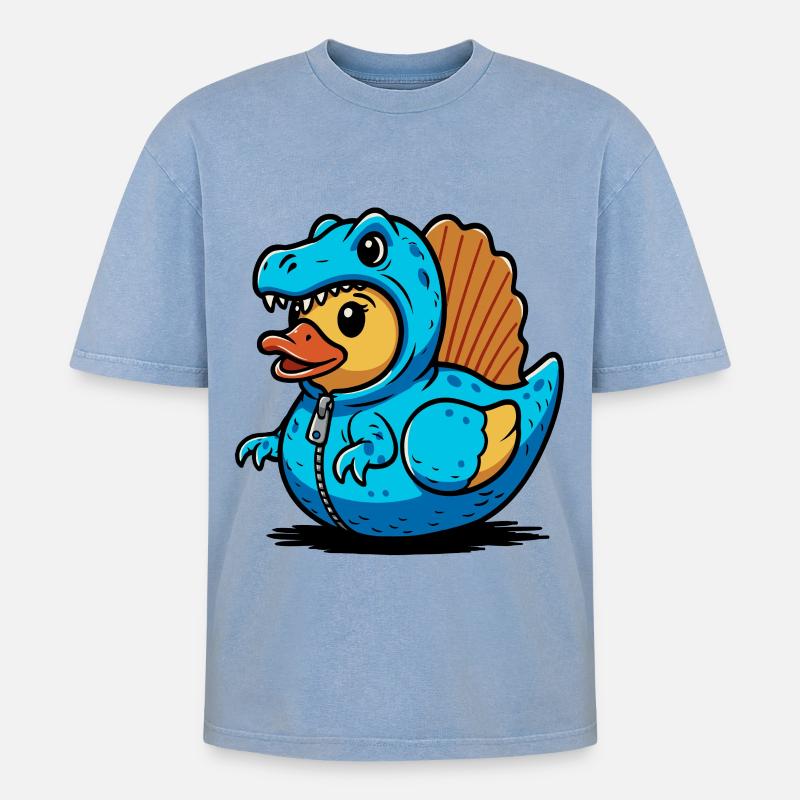 Spinosaurus Blauer Dino-Drache Entchen - Oversized Unisex Premium Acid-Washed T-Shirt - Blau Acid Wash