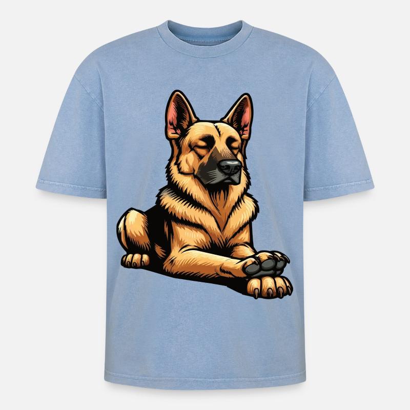 Deutscher Schäferhund Schäferhunde Schäferhunde - Oversized Unisex Premium Acid-Washed T-Shirt - Blau Acid Wash