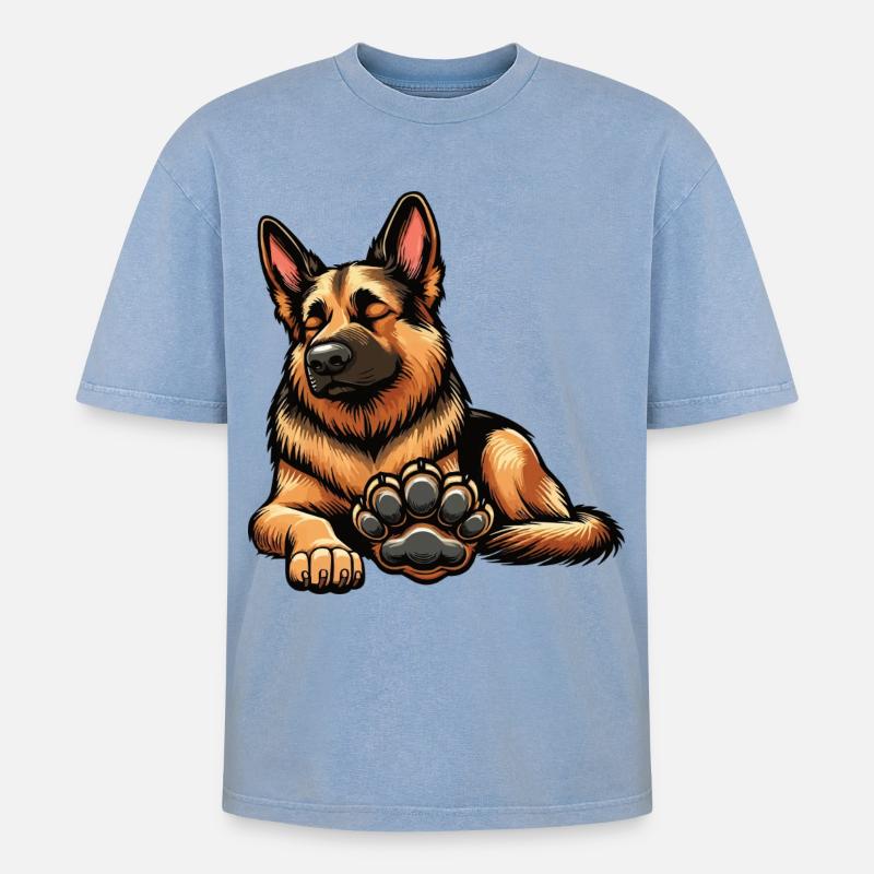 Deutscher Schäferhund Schäferhunde Schäferhunde - Oversized Unisex Premium Acid-Washed T-Shirt - Blau Acid Wash