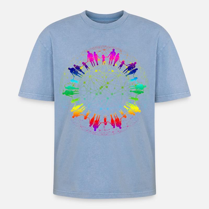 Regenbogen Netz der Gemeinschaft - Oversized Unisex Premium Acid-Washed T-Shirt - Blau Acid Wash
