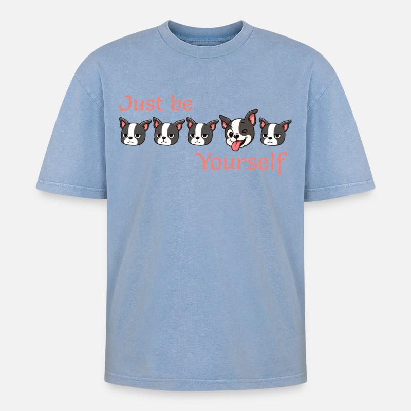 Boston - Sei einfach - du selbst - Pink - Oversized Unisex Premium Acid-Washed T-Shirt - Blau Acid Wash