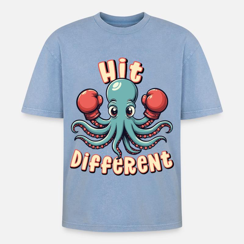 Anders treffen - Oversized Unisex Premium Acid-Washed T-Shirt - Blau Acid Wash