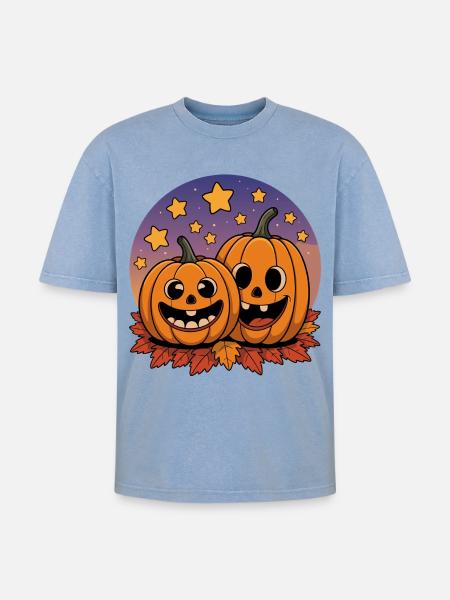 Laughing Halloween pumpkins - Oversized Unisex Premium Acid-Washed T-Shirt - acid washed blue