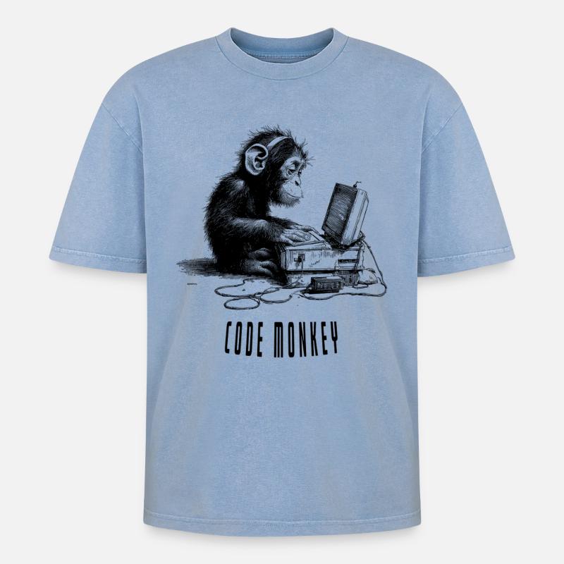 Code Monkay - T-shirt Premium unisexe oversize acid-washed - bleu délavé acide
