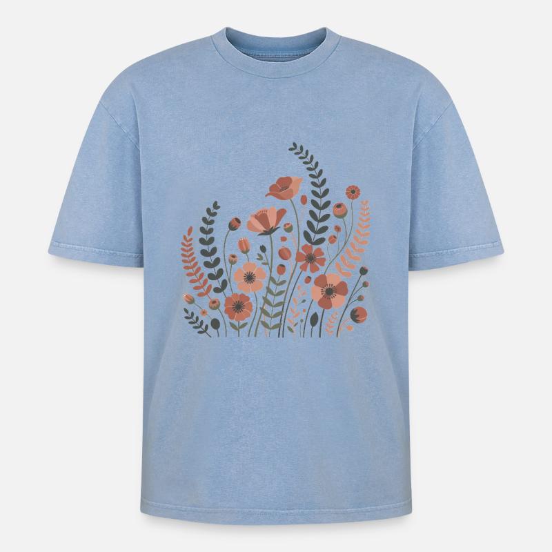 Boho Blumen – Blühende Harmonie - Oversized Unisex Premium Acid-Washed T-Shirt - Blau Acid Wash