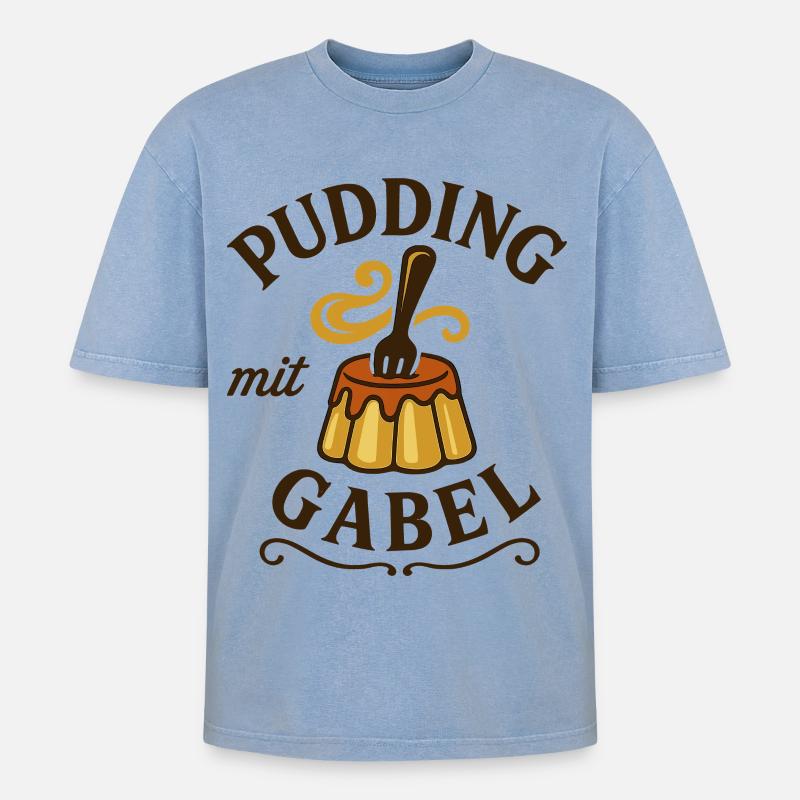 Pudding mit Gabel - Oversized Unisex Premium Acid-Washed T-Shirt - Blau Acid Wash