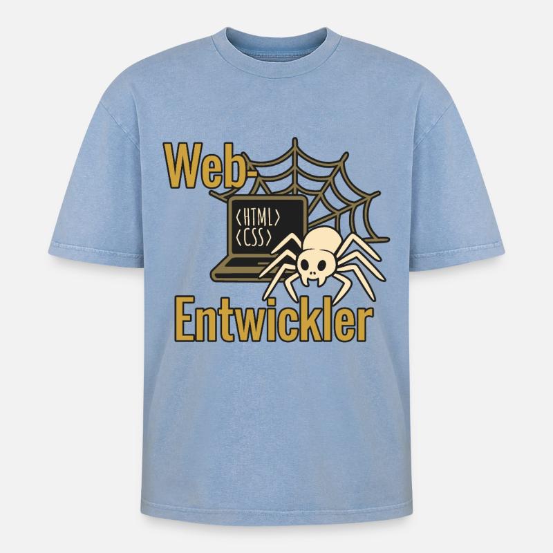 Web Developer - Halloween 2025 - Oversized Unisex Premium Acid-Washed T-Shirt - acid washed blue