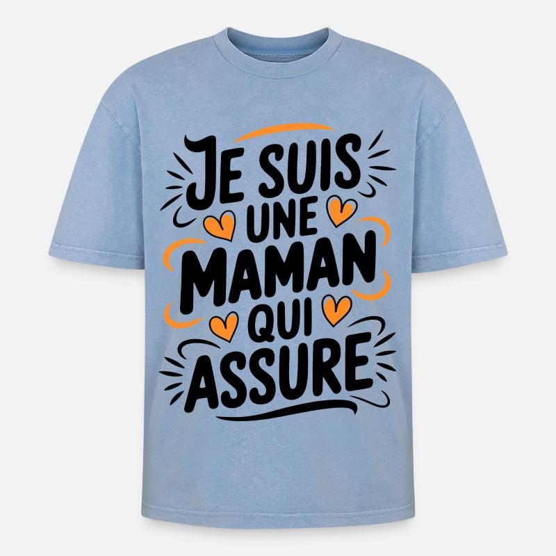 Ich bin eine Mutter, die versichert - Oversized Unisex Premium Acid-Washed T-Shirt - Blau Acid Wash