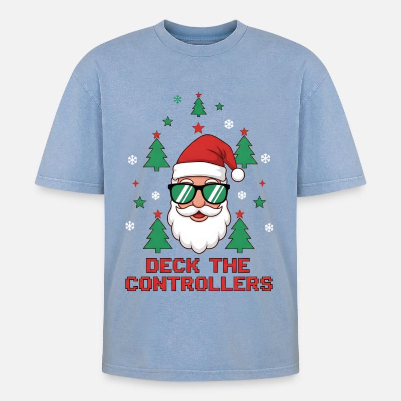 Decken Sie die Controller aus - Oversized Unisex Premium Acid-Washed T-Shirt - Blau Acid Wash