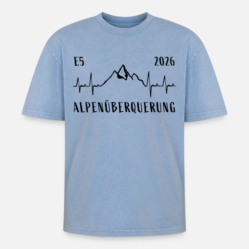 Alpenüberquerung E5 2026 - Oversized Unisex Premium Acid-Washed T-Shirt - Blau Acid Wash