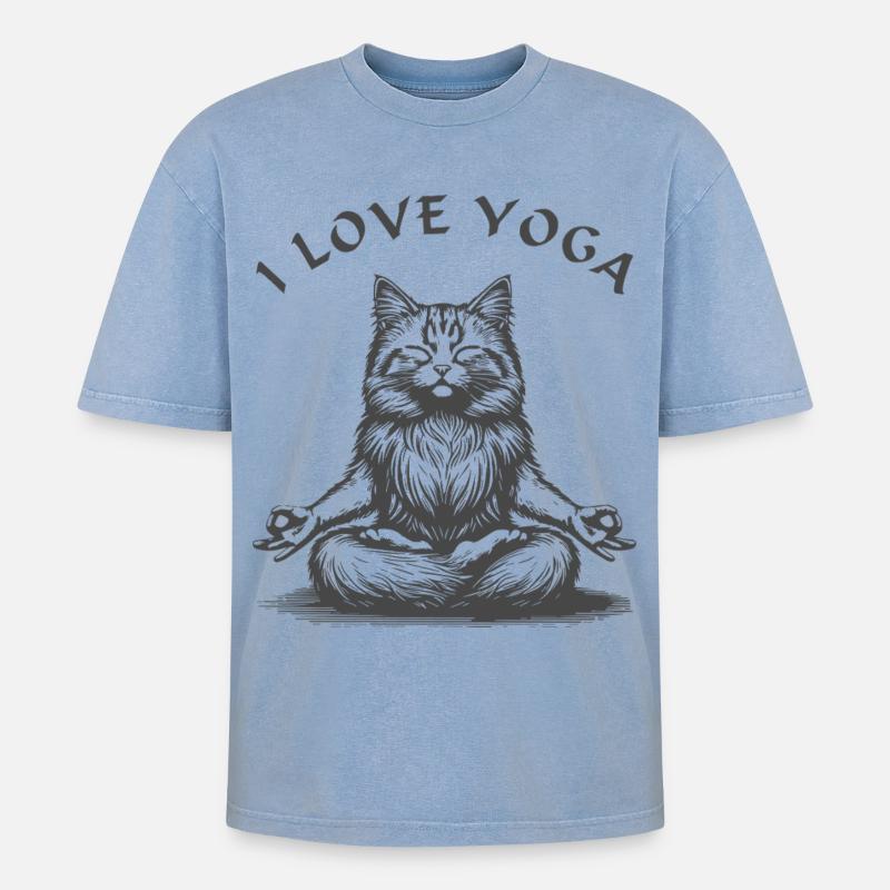 ChatsYoga Lotus Pose - T-shirt Premium unisexe oversize acid-washed - bleu délavé acide