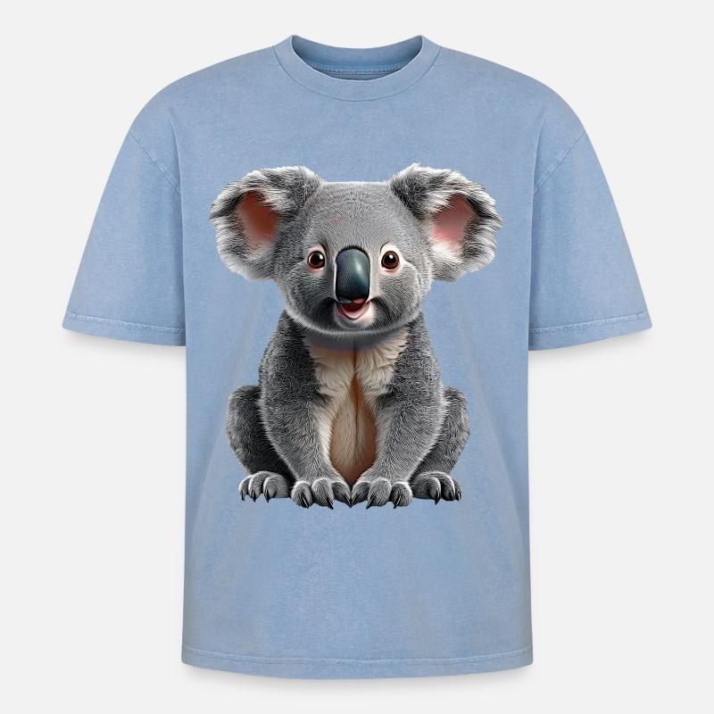 Koala - Oversized Unisex Premium Acid-Washed T-Shirt - acid washed blue