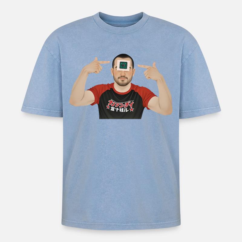 BRAIN PROCESSOR - geek & scifi - Oversized Unisex Premium Acid-Washed T-Shirt - acid washed blue