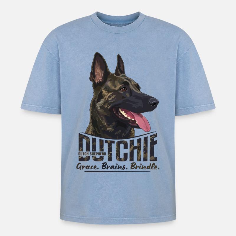 Dutchie - Holländischer Schäferhund - Oversized Unisex Premium Acid-Washed T-Shirt - Blau Acid Wash