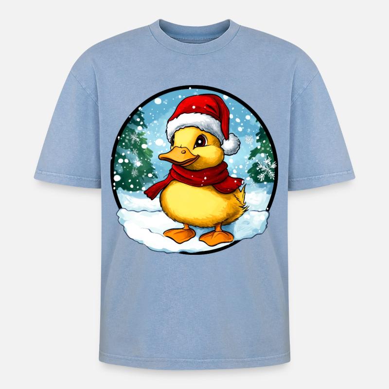 Weihnachtsmann Entchen - Oversized Unisex Premium Acid-Washed T-Shirt - Blau Acid Wash