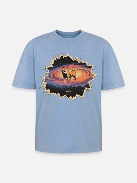 Shiba Kosmos Wow - Oversized Unisex Premium Acid-Washed T-Shirt - acid washed blue