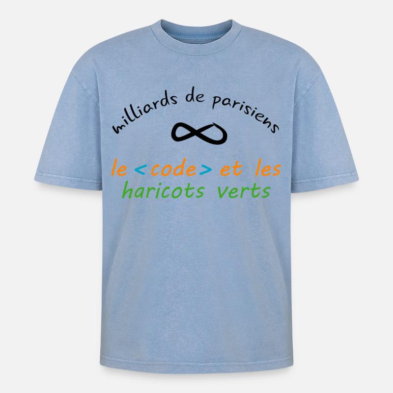 8_milliards_de_parisiens_le_code_et_les_haricot - Oversized Unisex Premium Acid-Washed T-Shirt - Blau Acid Wash