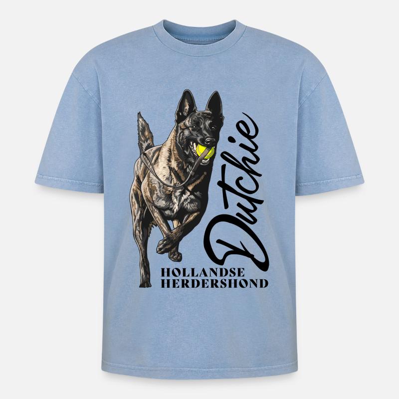 Dutch Shepherd – Dutchie - Oversized Unisex Premium Acid-Washed T-Shirt - Blau Acid Wash