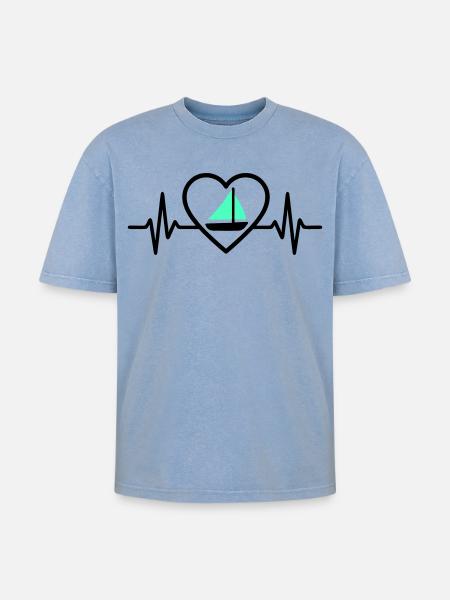 Heart Sailing – Passion Boat - Oversized Unisex Premium Acid-Washed T-Shirt - acid washed blue