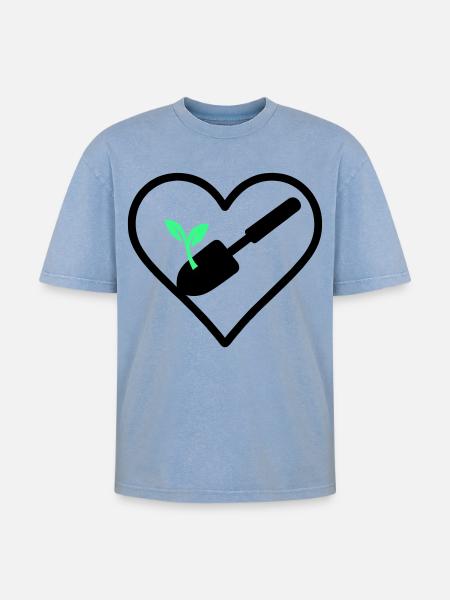 Gardening Heart – Green Passion - Oversized Unisex Premium Acid-Washed T-Shirt - acid washed blue